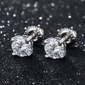 Certified 2ct. t.w. Moissanite Diamond Round Stud Earrings NEW